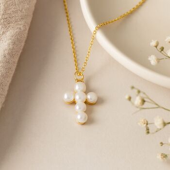 Personalised Gold Plated Silver Pearl Cross Necklace, 5 of 10