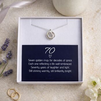 70th Birthday Sterling Silver Seven Ring Pendant Necklace, 5 of 6