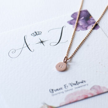 Rose Gold Plated Stamped Initial Necklace, 5 of 12