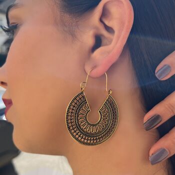 Gold Plated Round Filigree Gypsy Earrings, 6 of 10