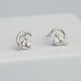 Sterling Silver Cat And Crescent Moon Crystal Stud Earrings, thumbnail 1 of 5