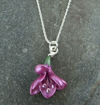 Freesia Purple Flower Pendant Necklace, 3 of 5