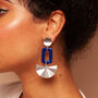Inez – Blue And Silver Fan Art Deco Acrylic Statement Dangle Earrings, thumbnail 1 of 6