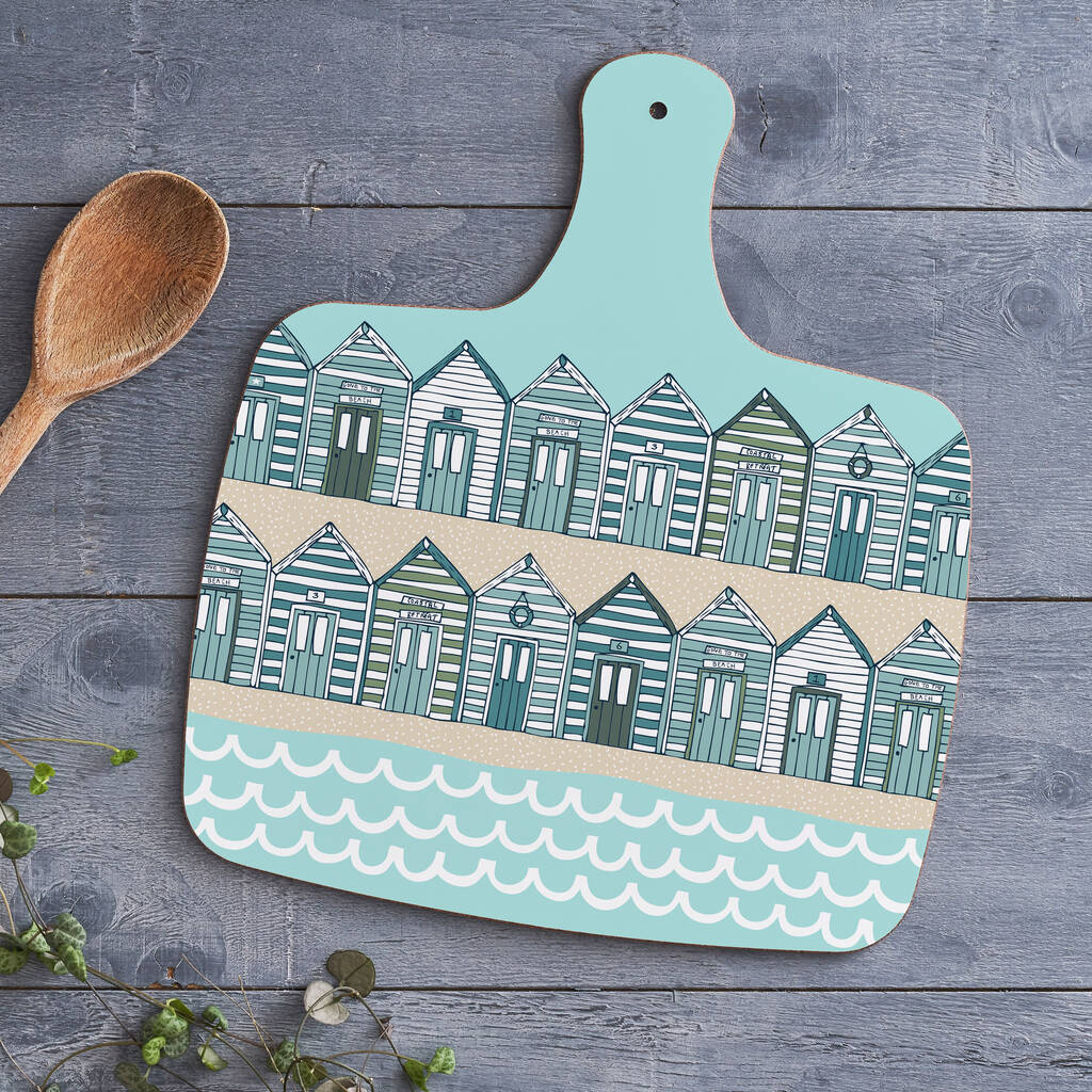 Beach Huts Chopping Board In Blue Colourway, 1 of 4