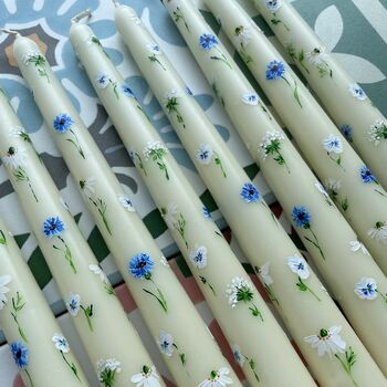 Hand Painted Blue And White Floral Candles, 3 of 4
