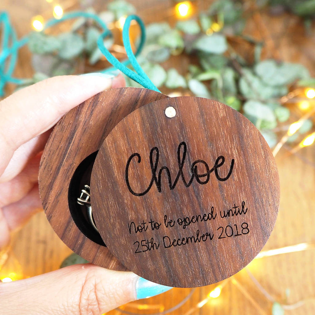 Personalised Wooden Christmas Bauble Ring Box, 1 of 5