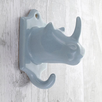 Dog, Horse And Rhino White, Grey Ceramic Wall Coat Hook, 7 of 7