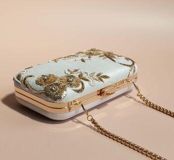 Jessie Ivory Floral Embroidered Clutch, 2 of 8