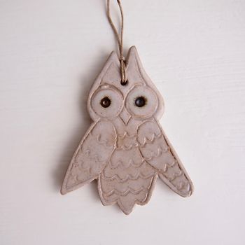 Handmade Ceramic Christmas Owl Ornament Decoration, 5 of 7