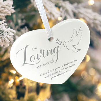 In Loving Memory Dove Ceramic Heart Hanging Decoration Bauble + Gift Box, 5 of 7