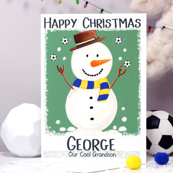 Grandchildren Snowman Football Christmas Card, 3 of 8