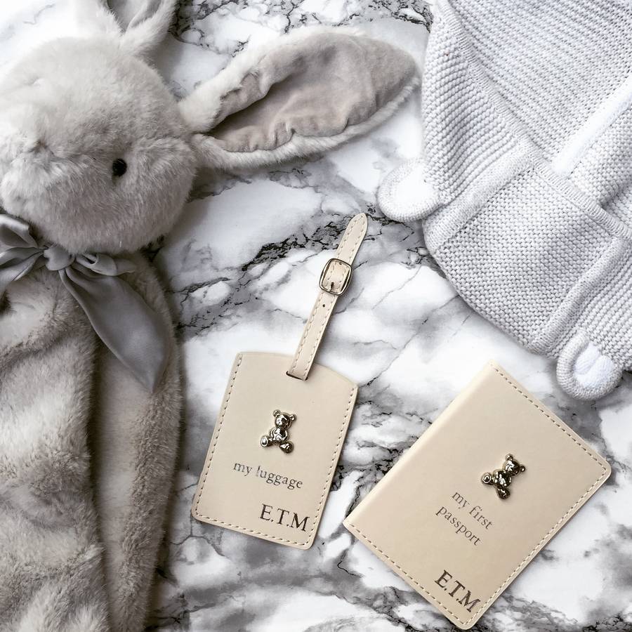 Personalised First Baby Passport Cover And Luggage Tag By HA Designs