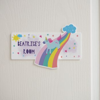 Personalised Girl's Unicorn Bedroom Door Sign Plaque, 2 of 4