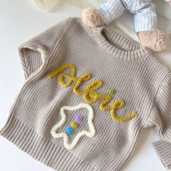 Personalised Kids’ Cotton Jumper With Name And Gingerbread Man Hand Felted, 5 of 5