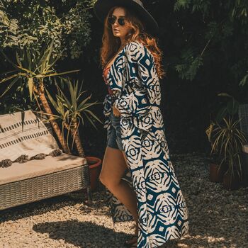 Navy Blue Long Sleeve Viscose Summer Kimono, 3 of 4