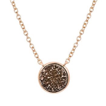 Round Coffee Druzy 18k Rose Gold Plated Necklace, 3 of 4