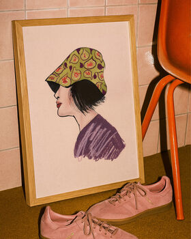 Fig Bucket Hat Fashion Illustration Art Print, 6 of 6