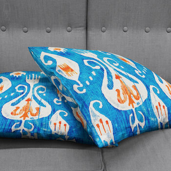 Blue And Orange Ikat Printing Cushion Cover, 4 of 7