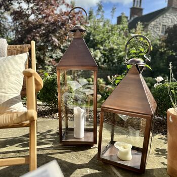 Tall Antique Copper Candle Lantern Two Sizes, 4 of 12