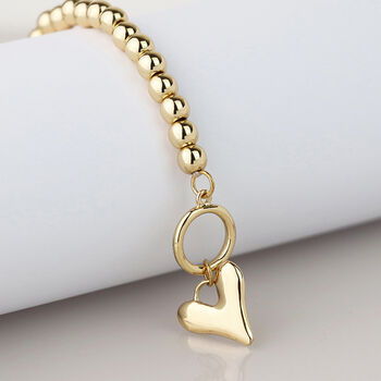 Gold Plated Heart Charm T Bar Bracelet, 4 of 6