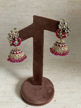 Statement Peacock Hot Pink Indian Earrings, 3 of 3