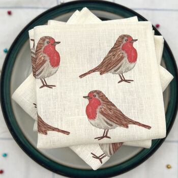 Christmas Robins Linen Napkin Sets, 2 of 4