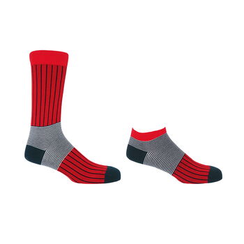 Oxford Stripe Scarlet Luxury Crew And Trainer Men’s Socks, 2 of 5