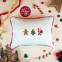 Christmas Themed Oblong Embroidered Cushion, thumbnail 1 of 5