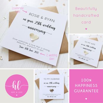 Personalised 25th Wedding Anniversary Card With Silver Heart, 2 of 7