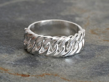 Curb Chain Ring In Sterling Silver, 7mm Wide UK Size L, 2 of 3
