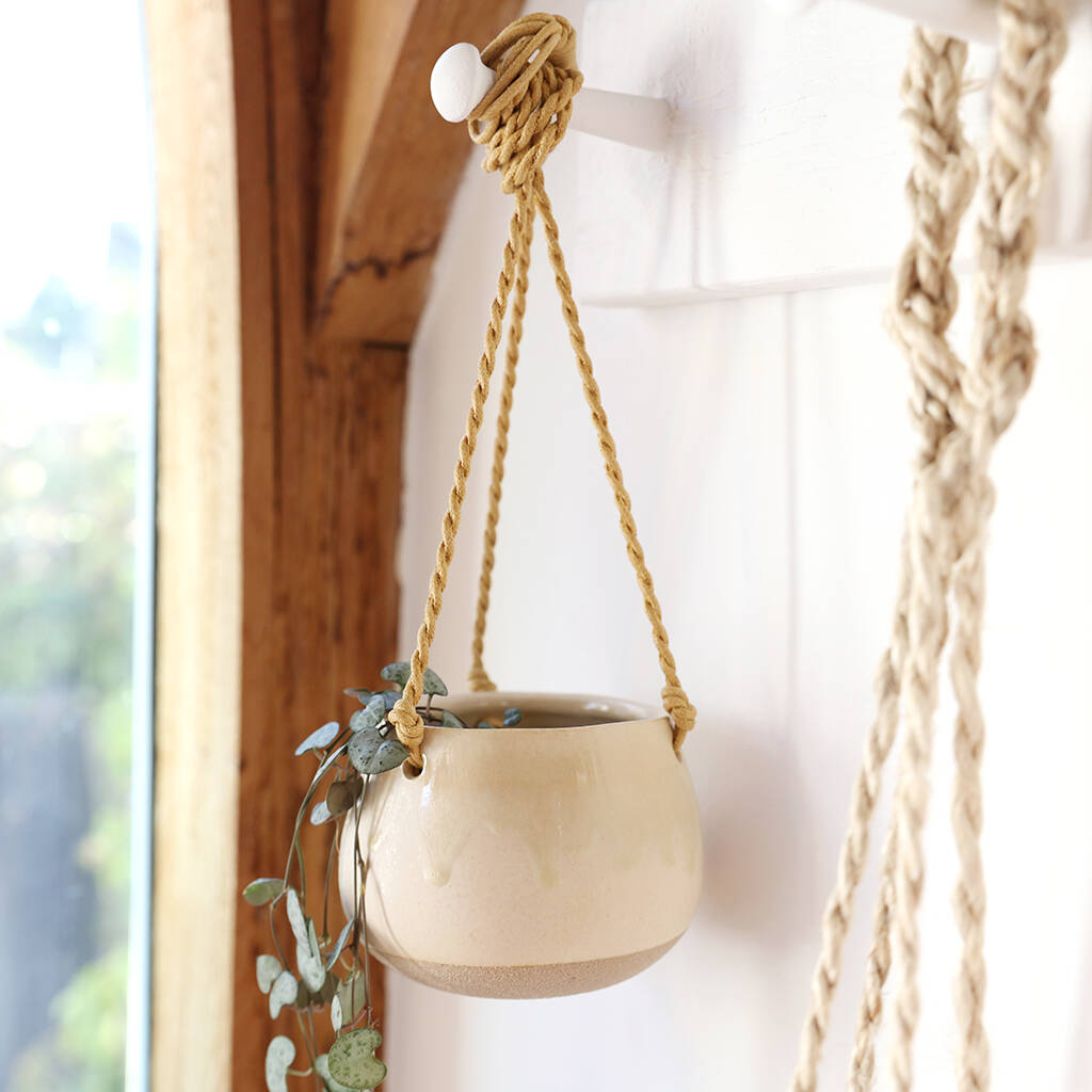 Small Natural Ceramic Hanging Planter, H7.5cm By Lisa Angel