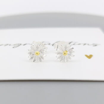 Sterling Silver April Birth Flower Daisy Stud Earrings, 3 of 7