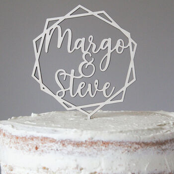Personalised Geometric Wooden Wedding Cake Topper, 4 of 5