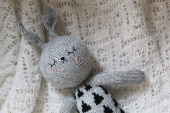 Agnes The Grey And Black Print Hand Knitted Bunny, 7 of 9