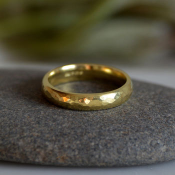 Hammered Effect Wedding Band In 18ct Yellow Gold, 2 of 4