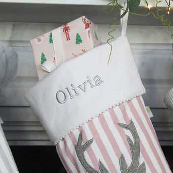 Personalised Pink Stripe Stag Christmas Stocking, 3 of 5