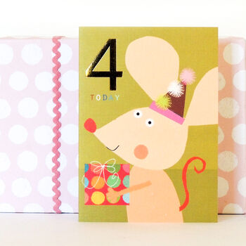 Gold Foiled Mouse 4th Birthday Card, 4 of 5