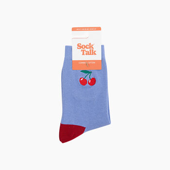 Embroidered Cherries Combed Cotton Socks In Blue, 4 of 4