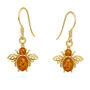 Gold Plated Sterling Silver Baltic Amber Bee Drop Earrings – 15mm, thumbnail 4 of 5