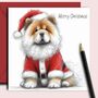 Cream Chow Chow Dog Christmas Card. Dressing Up, thumbnail 1 of 2