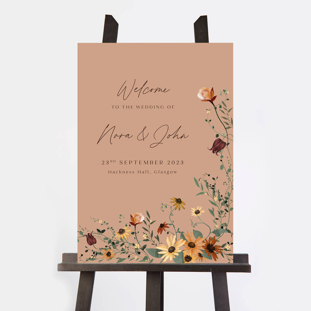 Autumn Wildflowers Wedding Welcome Sign, 1 of 2