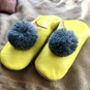Grey Pompom Yellow Leather Babouches, thumbnail 3 of 3