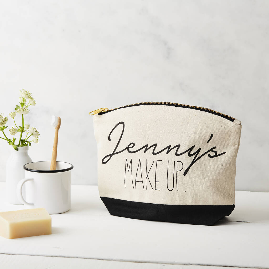 personalised black and natural make up pouch by tillyanna