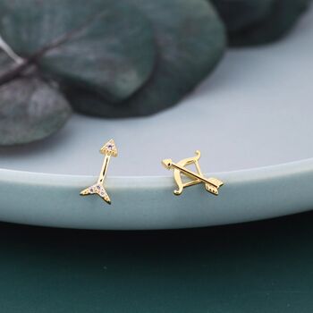 Mismatched Bow And Arrow Stud Earrings In Sterling Silver, 5 of 12