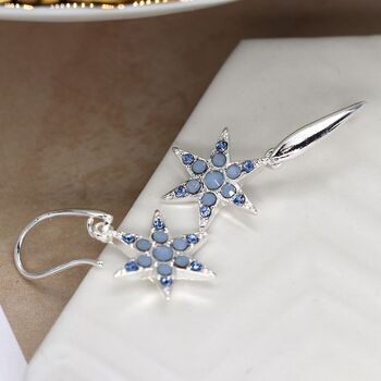 Silver Plated Star And Blue Crystal Drop Earrings, 2 of 3