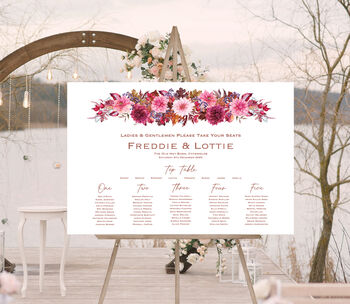Wedding Table Plan Burgundy Red And Pink Florals, 2 of 6