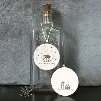 White Porcelain Christmas Bauble Glad Tidings Design, 3 of 3