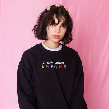 I Just Want Snacks Embroidered Sweatshirt, 3 of 11