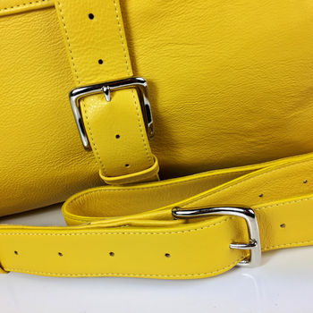 Personalised Handcrafted Yellow Leather Travel Bag, 6 of 8