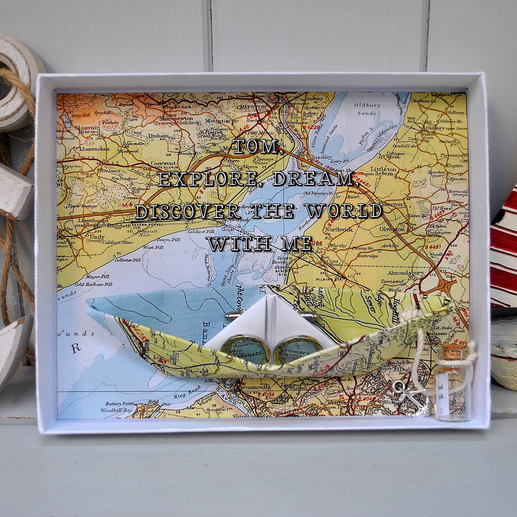 Image of Personalised Coastal Map Cufflinks Message Box